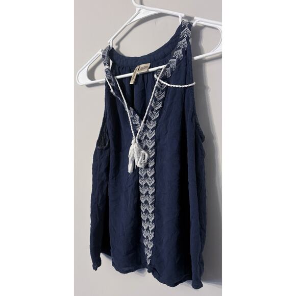 Women's Passport Sleeveless Top Shirt Blouse Size L, Blue/Brown, Boho - Picture 1 of 7